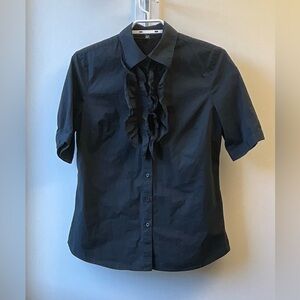 Ruffled Black Button-Up Blouse